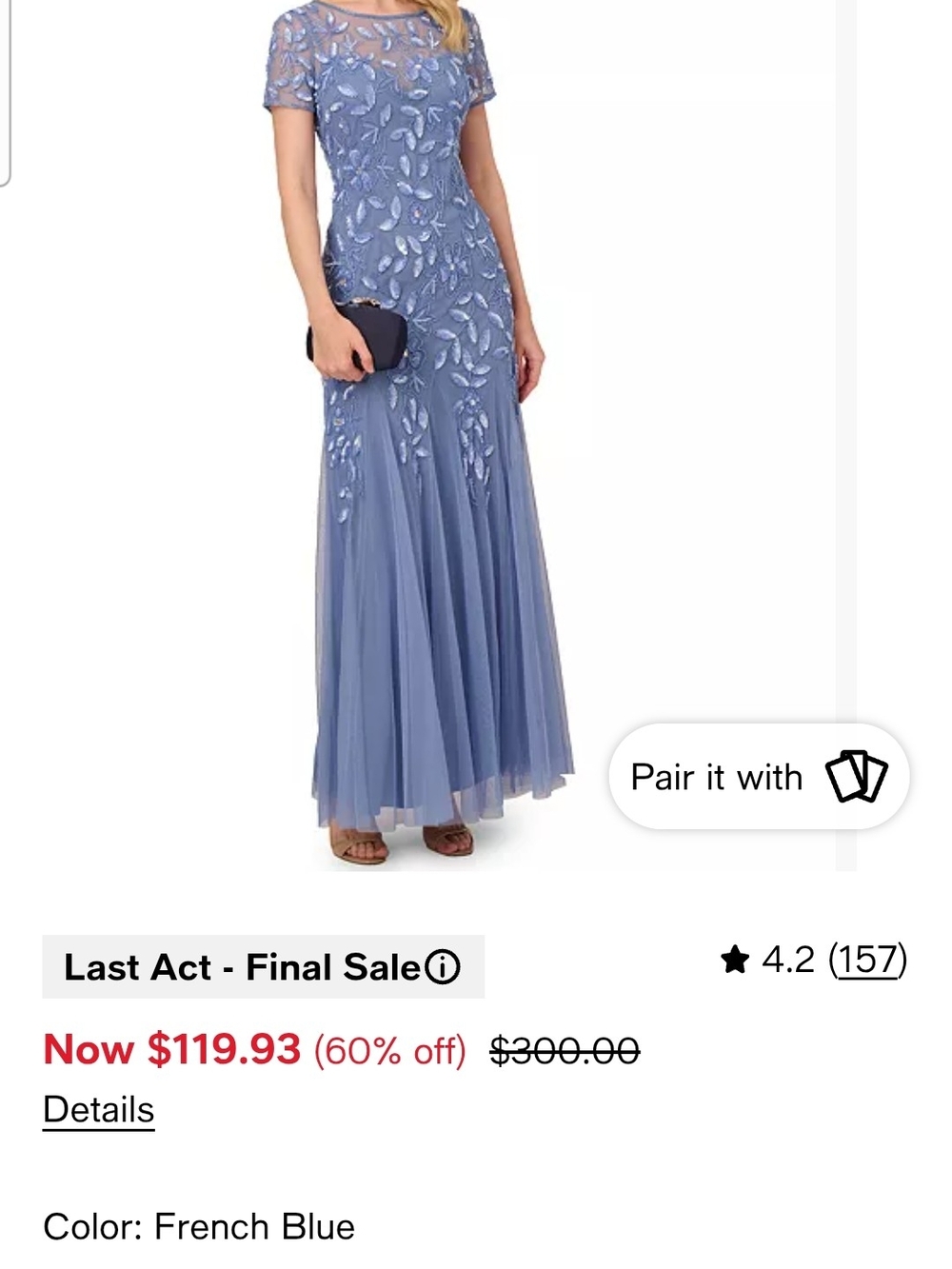 French Blue Embroidered New With Tags,purch At Macy's